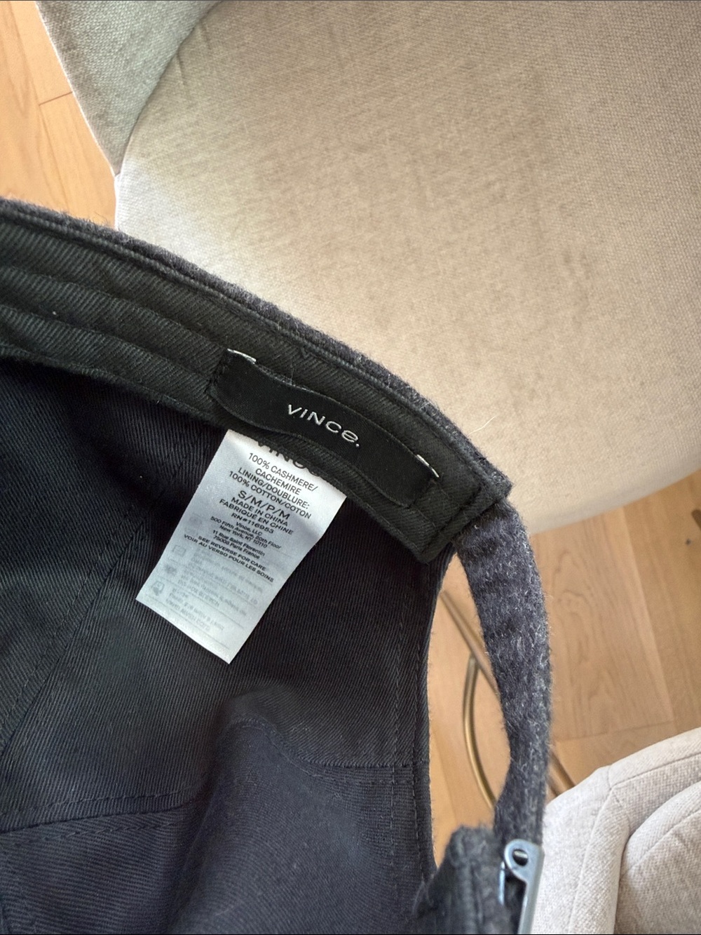 Vince Charcoal Gray Cashmere Baseball Cap - Picture 2 of 4